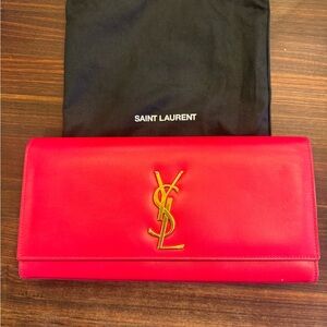 YSL Saint Laurent Fuchsia Leather Clutch